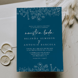 Kalligrafie Navy Wildflower Nuestra Boda Kaart