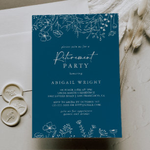 Kalligrafie Navy Wildflower Pensioen Partij Kaart