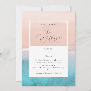 Kalligrafie Ocean Deep Blue Beach Bruiloft Kaart