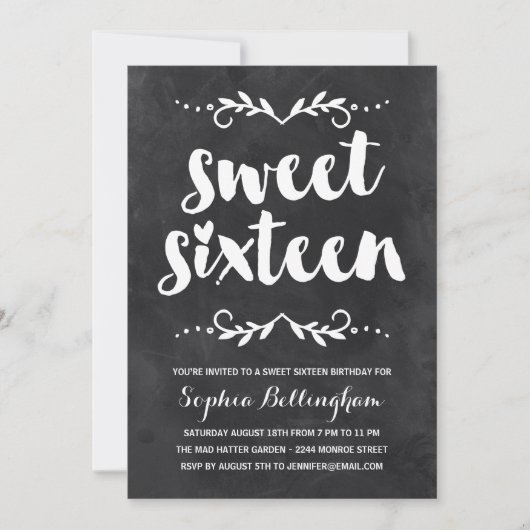 kalligrafie op schoolbord | Sweet Sixteen Birthday Kaart (Voorkant)