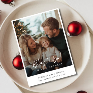 Kalligrafie Overlay Foto Glorie aan God Kerstmis Feestdagenkaart