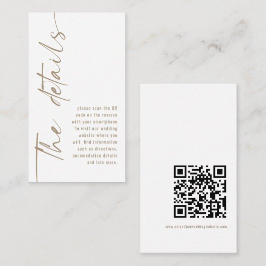 Kalligrafie QR-code Champagne Gold Weddenschap Det Informatiekaartje (Voorkant / Achterkant)