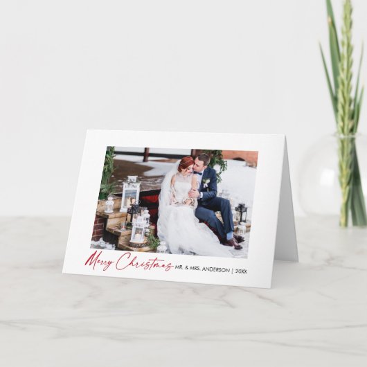 Kalligrafie Red Ink Script Wedding Fold Foto Feestdagen Kaart (Voorkant)