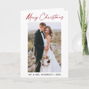 Kalligrafie Red Ink Script Wedding Photo Folded Feestdagen Kaart