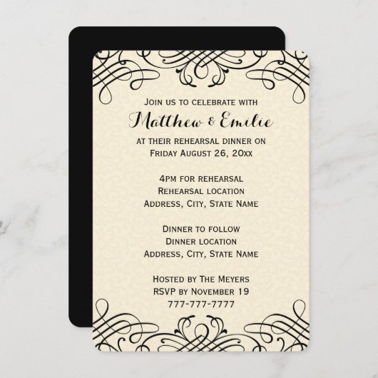 kalligrafie repetitie met inwendige uitnodigingen (Voorkant / Achterkant)