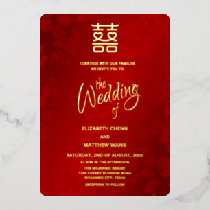 Kalligrafie Rood Goud Chinese bruiloft Folie Uitnodiging