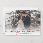 Kalligrafie Rood Script Foliage Foto Kerstmis Feestdagenkaart (Voorkant)