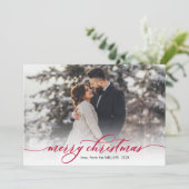 Kalligrafie Rood Script Foliage Foto Kerstmis Feestdagenkaart (Staand voorkant)