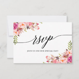 Kalligrafie Roze Bloemen Bruiloft RSVP Maaltijd Ka Kaartje