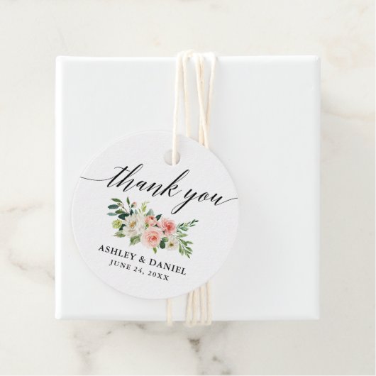 Kalligrafie Roze Wit Bloemen Dank u Bruiloft Rd Bedankjes Labels (In situ)