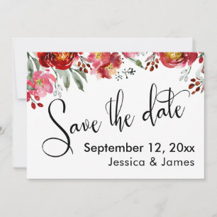 Kalligrafie Save the Date Bordeauxrode Bloemen