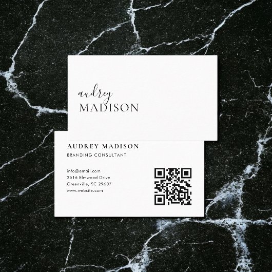 Kalligrafie Scannbare QR-code Girly White Visitekaartje