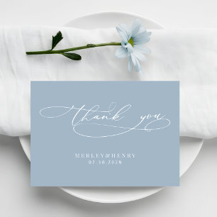 Kalligrafie Schrift Eenvoudige Stof Blauw Bruiloft Bedankkaart