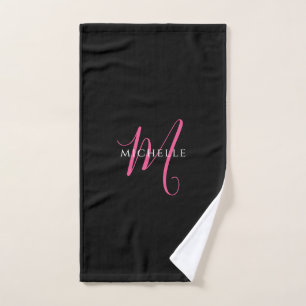 Kalligrafie Schrift Monogram Naam Zwart en Roze Handdoek