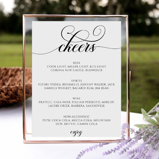 Kalligrafie Script Bar Menu Proost Trouwbord Poster