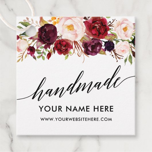 Kalligrafie Script Bourgondië Floral Handmade Bedankjes Labels (Voorkant)