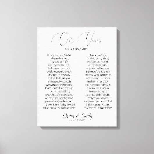Kalligrafie Script bruiloft geloften Canvas Print (Voorkant)