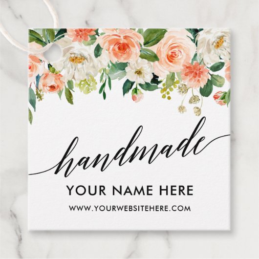 Kalligrafie Script Coral Floral Handmade Bedankjes Labels (Voorkant)