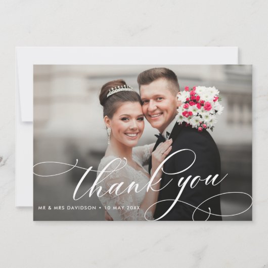 kalligrafie script dubbelzijdige bruiloft foto bedankkaart (Voorkant)
