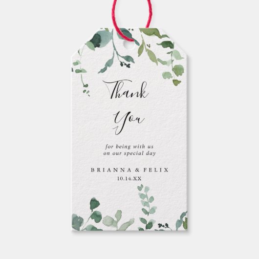 Kalligrafie Script gebladerte bruiloft dank u Cadeaulabel (Voorkant)