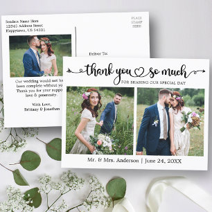 Kalligrafie Script Hart 3 Foto Huwelijk Bedankt Briefkaart