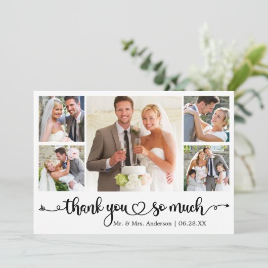 Kalligrafie Script Hart 5 Fotobruiloft Bedankkaart (Staand voorkant)