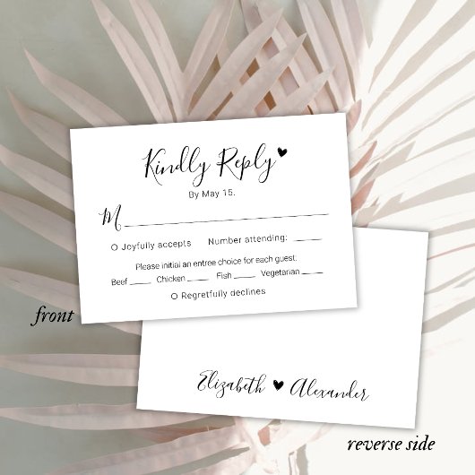 Kalligrafie Script Modern hart bruiloft RSVP Kaart