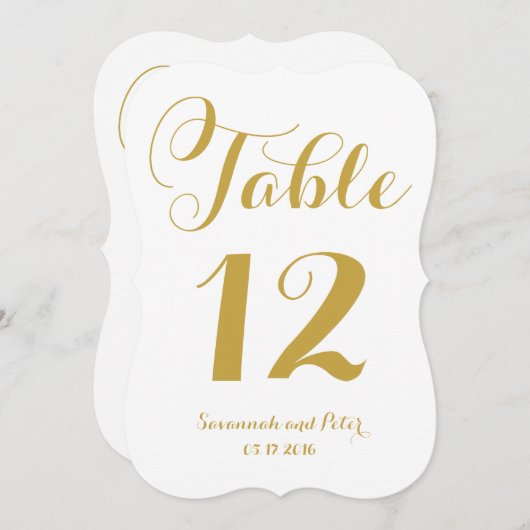 Kalligrafie Script Monogram Gouden Tafel Nummers Kaart (Voorkant / Achterkant)