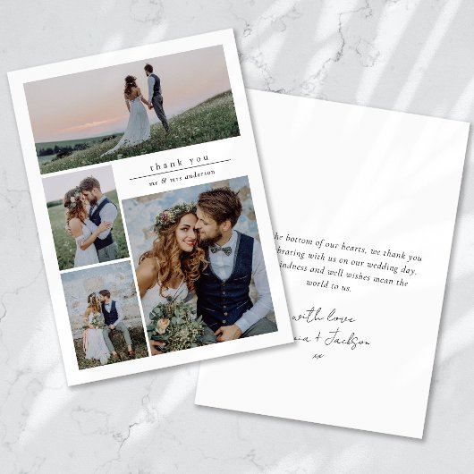 Kalligrafie Script Multi Photo Wedding Bedankkaart