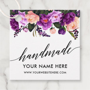 Kalligrafie Script Paarse Bloemen Handgemaakt Bedankjes Labels
