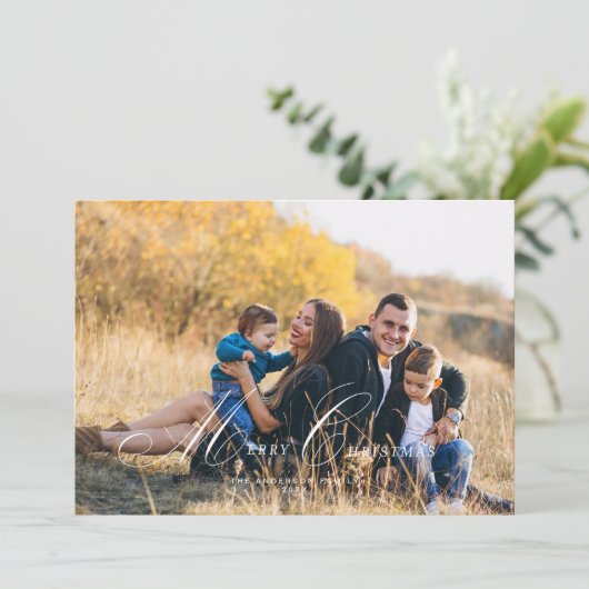 Kalligrafie Script Prettig Kerstmis Fotokaart Kaart (Staand voorkant)