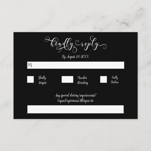 Kalligrafie Script Traditionele Zwarte Bruiloft RS Informatiekaartje (Voorkant)