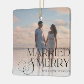 Kalligrafie Script Trouwen Eerste Kerst Metaal Keramisch Ornament (Links)