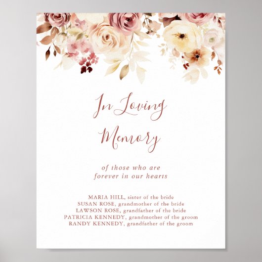 Kalligrafie sierlijke bloemen in liefdevolle herin poster (Voorkant)