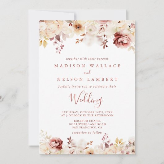 Kalligrafie sierlijke bloemen voor & achter bruilo kaart (Voorkant)