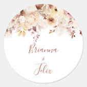 Kalligrafie sierlijke bloemenbruiloft envelop afdi ronde sticker (Voorkant)