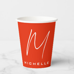 Kalligrafie stijlvol rood wit monogram jouw naam papieren bekers