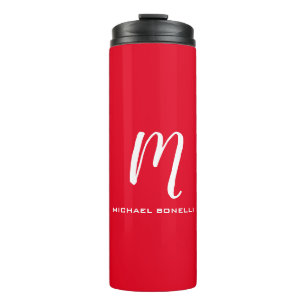 Kalligrafie stijlvol rood wit monogram jouw naam thermosbeker