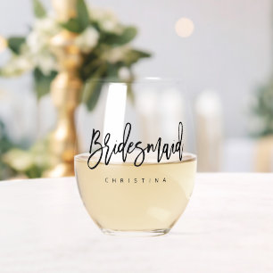Kalligrafie Stijlvol Schrift Bruidsmeisje Naam Wijnglas Zonder Voet