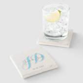 Kalligrafie trendy klassiek schrift monogram stenen onderzetter (Zijkant)