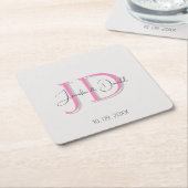 Kalligrafie trendy klassiek schrift monogram vierkante kartonnen onderzetter (Schuin)