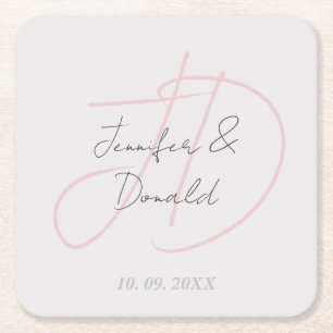 Kalligrafie trendy klassiek schrift monogram vierkante kartonnen onderzetter