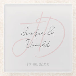 Kalligrafie trendy klassiek script monogram glazen onderzetter