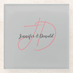 Kalligrafie trendy klassiek script monogram glazen onderzetter