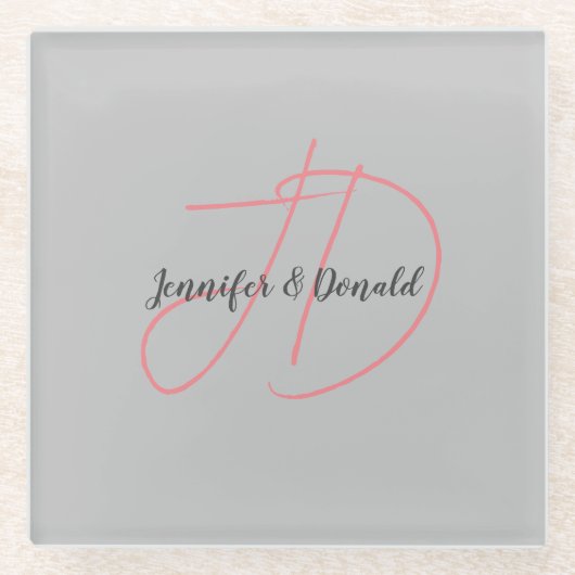 Kalligrafie trendy klassiek script monogram glazen onderzetter (Voorkant)