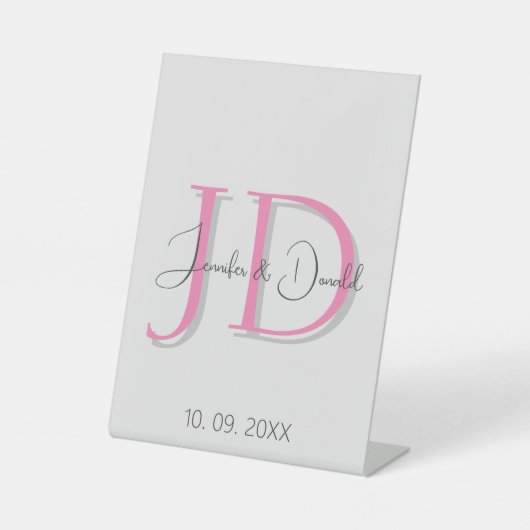 Kalligrafie trendy klassiek script monogram reclamebord met voetstuk (Voorkant)