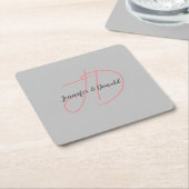 Kalligrafie trendy klassiek script monogram vierkante kartonnen onderzetter (Schuin)