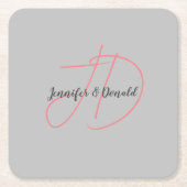 Kalligrafie trendy klassiek script monogram vierkante kartonnen onderzetter (Voorkant)