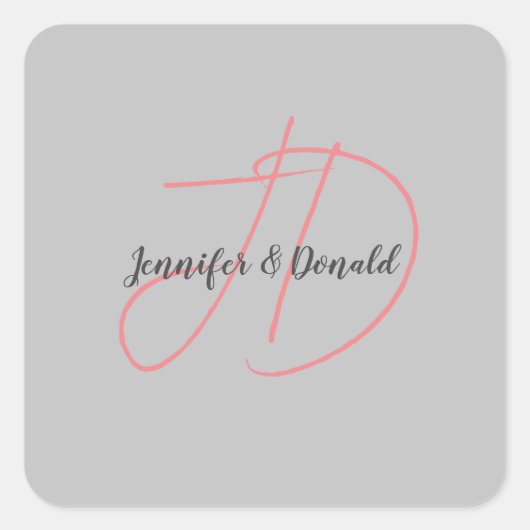 Kalligrafie trendy klassiek script monogram vierkante sticker (Voorkant)