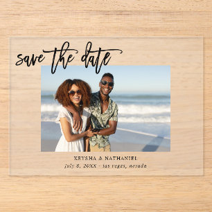 Kalligrafie Uno Foto Save the Date Acryl Uitnodigingen